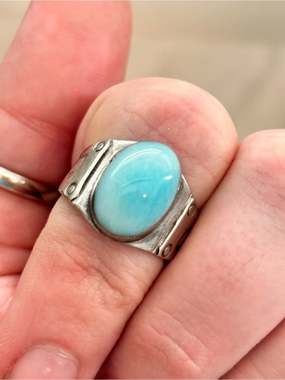 Vintage 925 Sterling Silver & Genuine Turquoise  Statement Ring